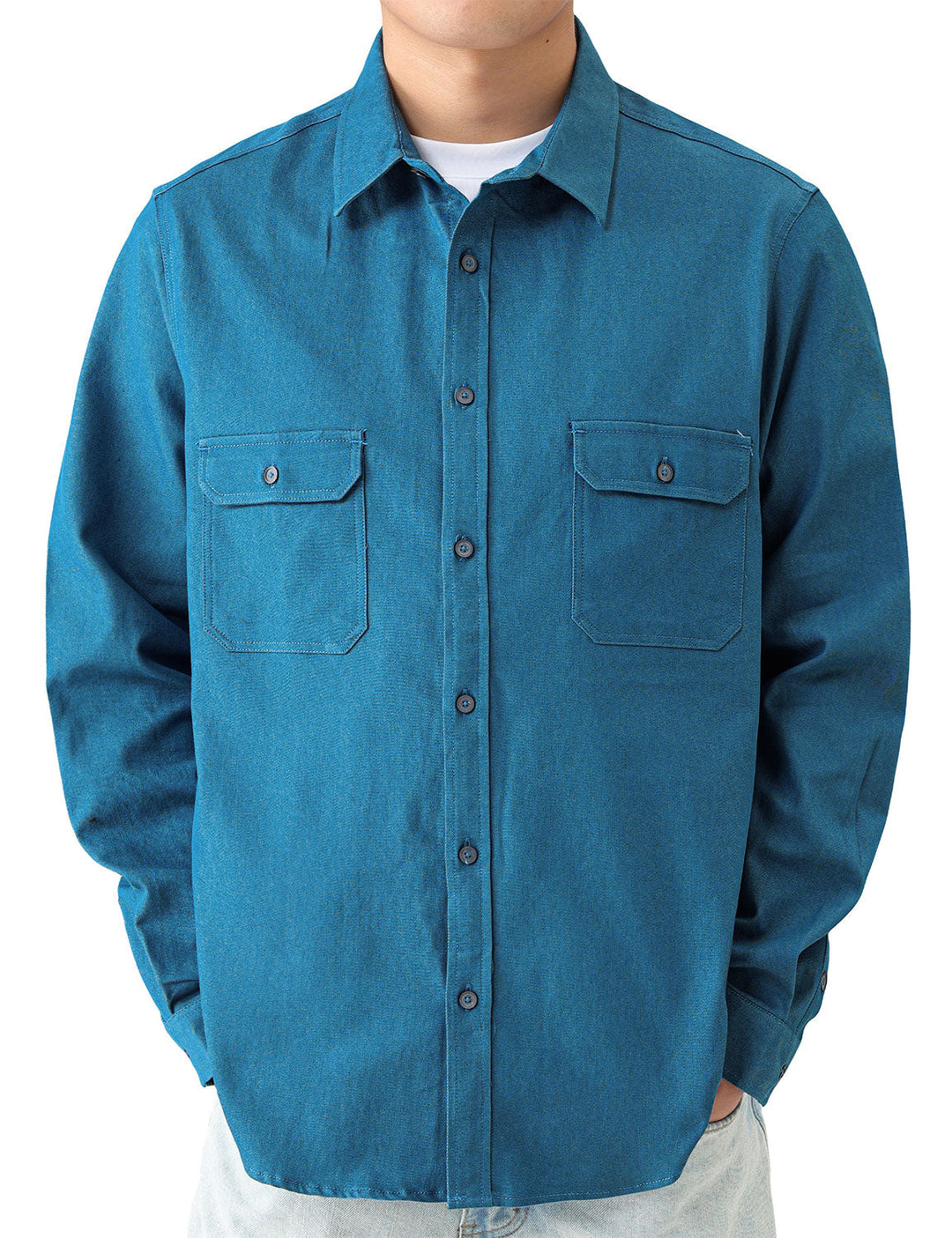 Chemise boutonnée à manches longues en jean pour homme